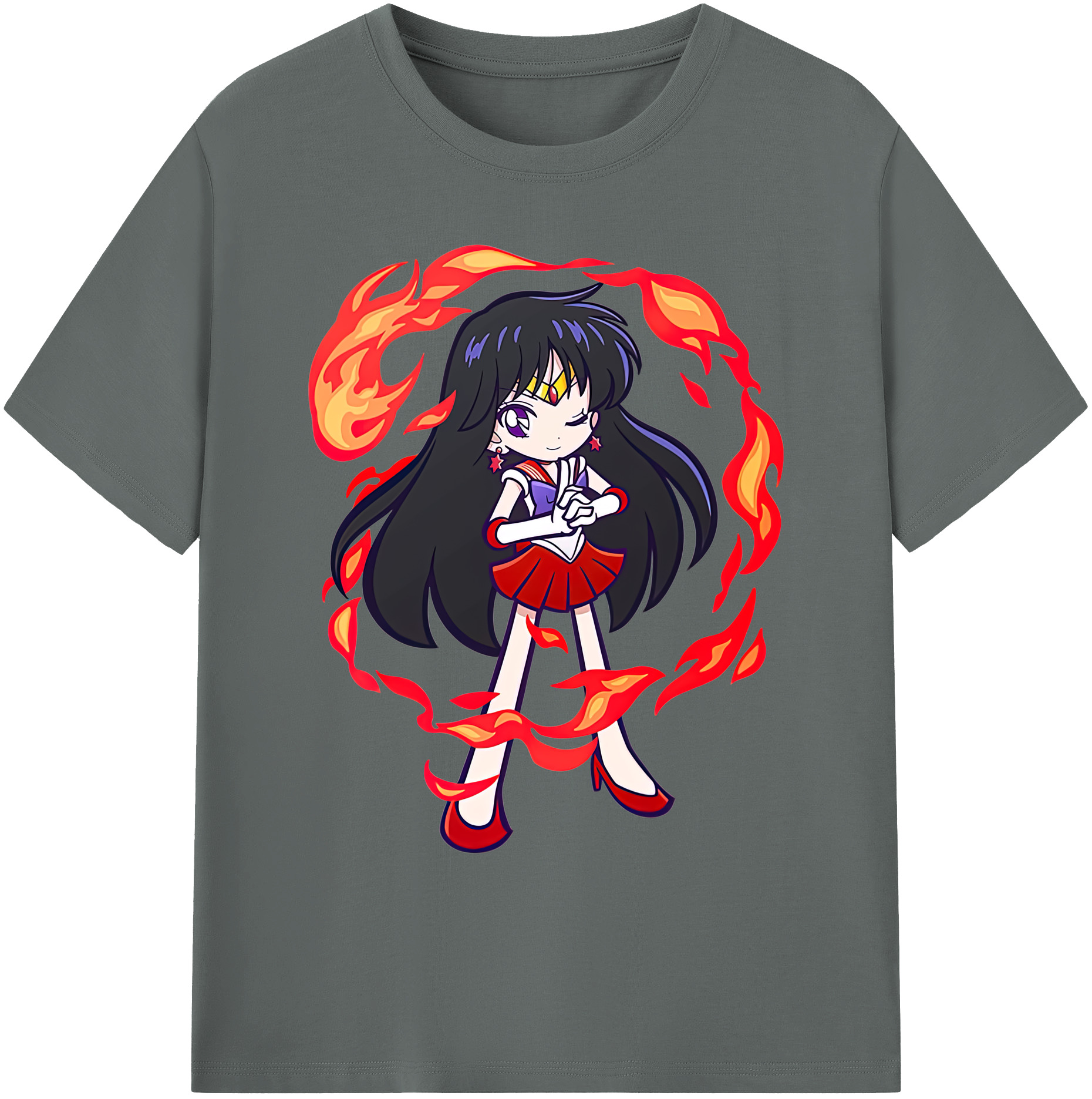 （画像用） 美少女戦士セーラームーン 火野レイ ひの レイ Sailor Moon Hino Rei （セーラーマーズ,Sailor Mars） 綿100％ メンズ半袖Tシャツ｜肌触りやわらか＆通気性
